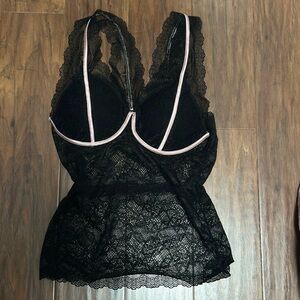 Elegant Black Lace Camisole with Pink Accents